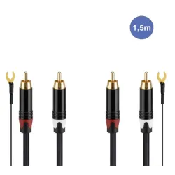 Câble 1,5m - 2 RCA Mâle - 2 RCA Mâle + 1 MASSE