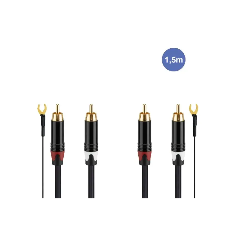 Câble 1,5m - 2 RCA Mâle - 2 RCA Mâle + 1 MASSE
